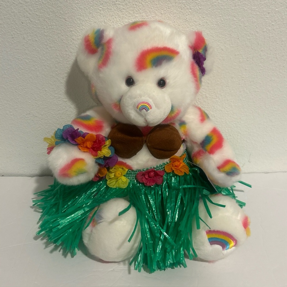 Limited Summer Hugs 2009 White W/ Rainbow Plush Build-a-Bear In Hula Outfit! EUC